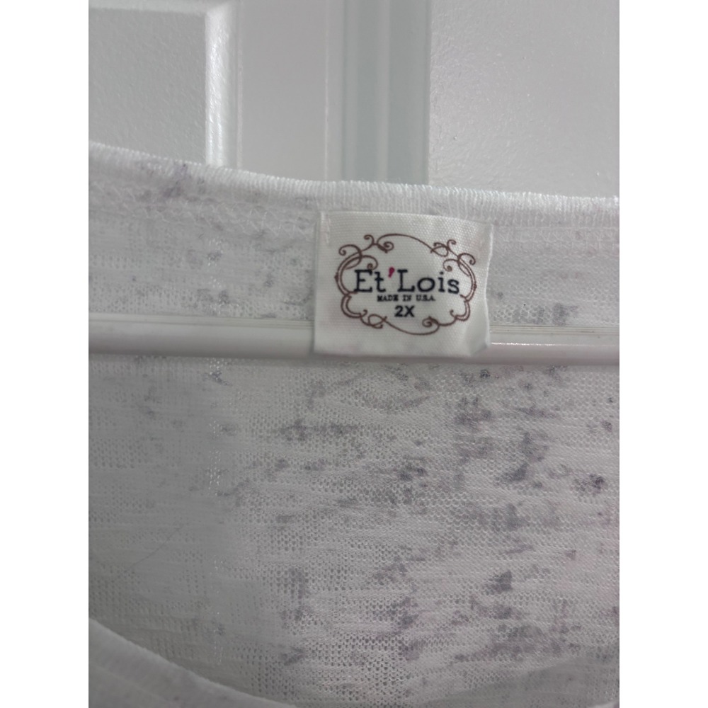 Et'Lois Womens 2X Dog Print Burnout Knit Top 3/4 Sleeve White Whimsical Tunic - Picture 3 of 5